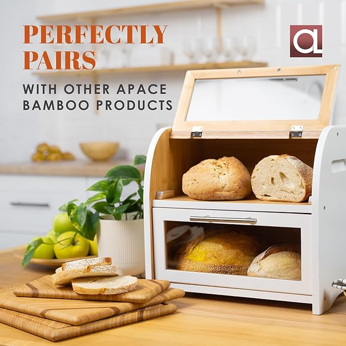 Arise Stylish Bamboo Bread Box for Kitchen Countertop, Extra Large 2-Shelf Wooden Bread Storage C... | Amazon (US)