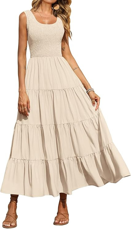 PRETTYGARDEN Women's 2026 Casual Loose Plain Maxi Sundress Smocked Tank Dress Sleeveless Spring B... | Amazon (US)