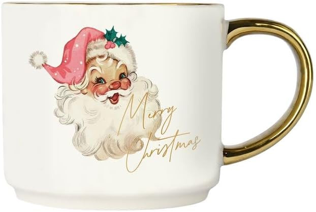 Sweet Water Decor Santa Coffee Mug, 14oz China Christmas Mug with Gold Handle, Large Holiday Wint... | Amazon (US)