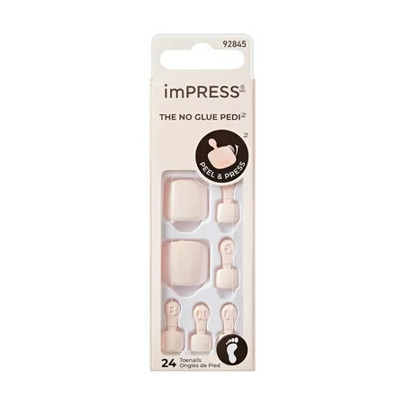 KISS imPRESS No Glue Needed Press On Nails Toenails Spun Sugar Pink Short Squoval 24 Count | Walmart (US)