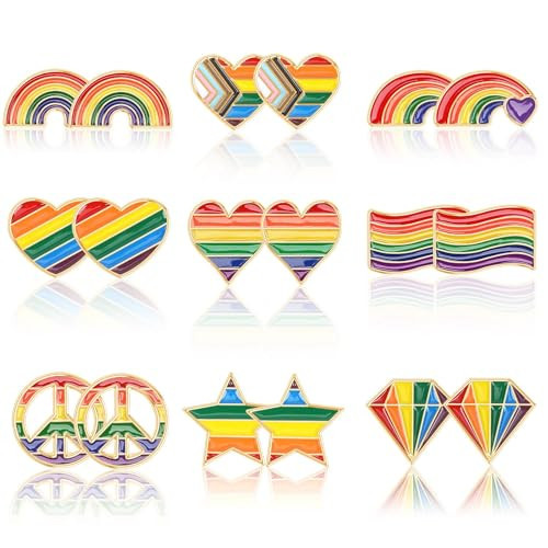 AUGSUN 9 Pairs Pride Earrings Set Colorful Rainbow LGBT Dangle Earrings Gay Lesbian Enamel Stud Earrings for Women for Pride Month Jewelry Parade Accessories | Amazon (US)