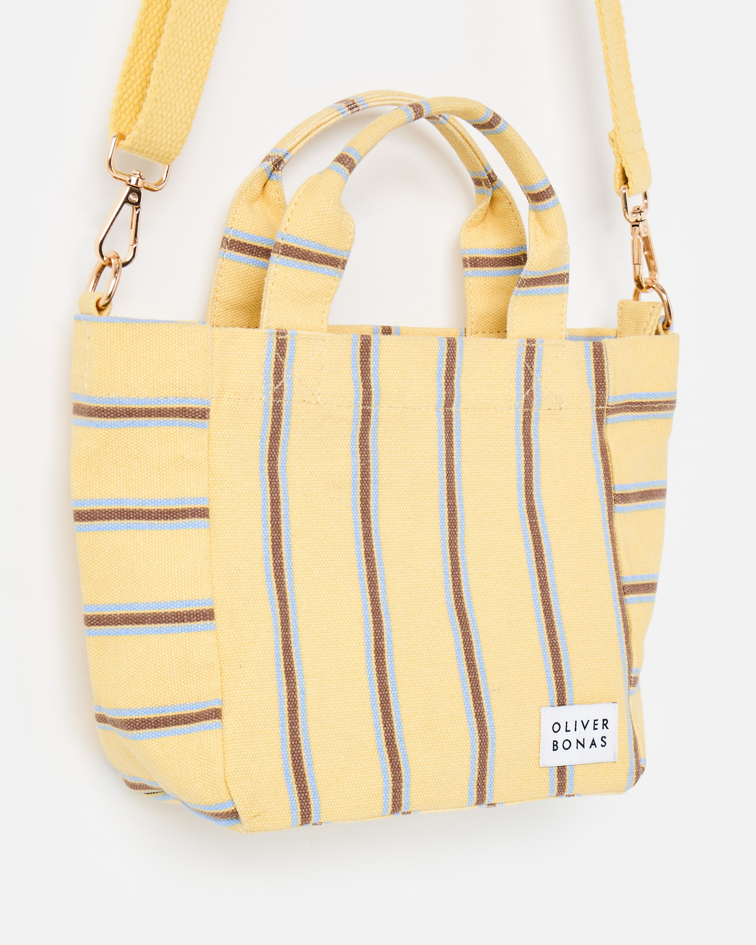 Yellow & Blue Striped Logo Fabric Mini Tote Crossbody Bag | Oliver Bonas (Global)