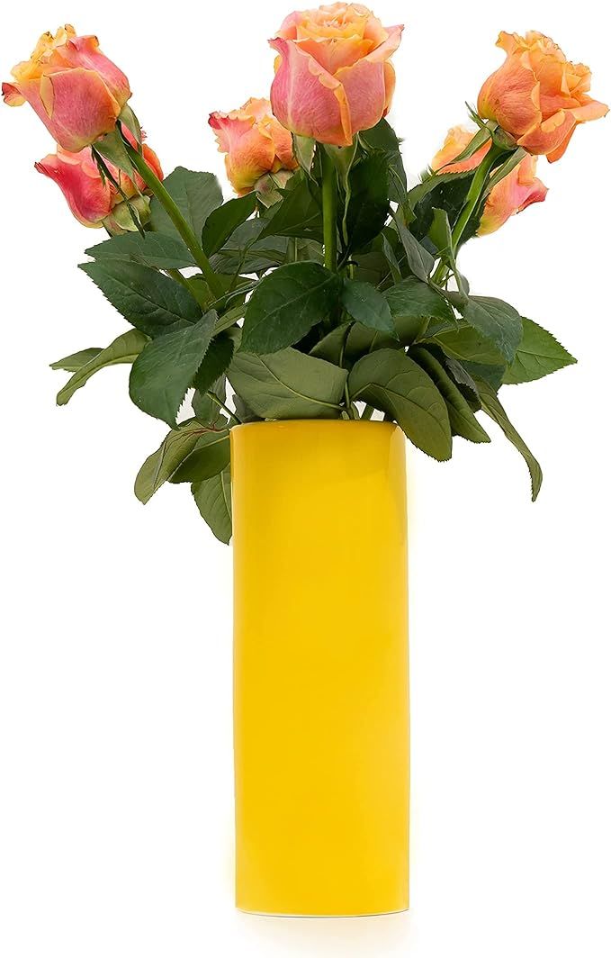 Yellow Vase | Large Ceramic Cylinder Vases for Flowers and Plants | 9 Inch Centerpiece | Home and... | Amazon (US)