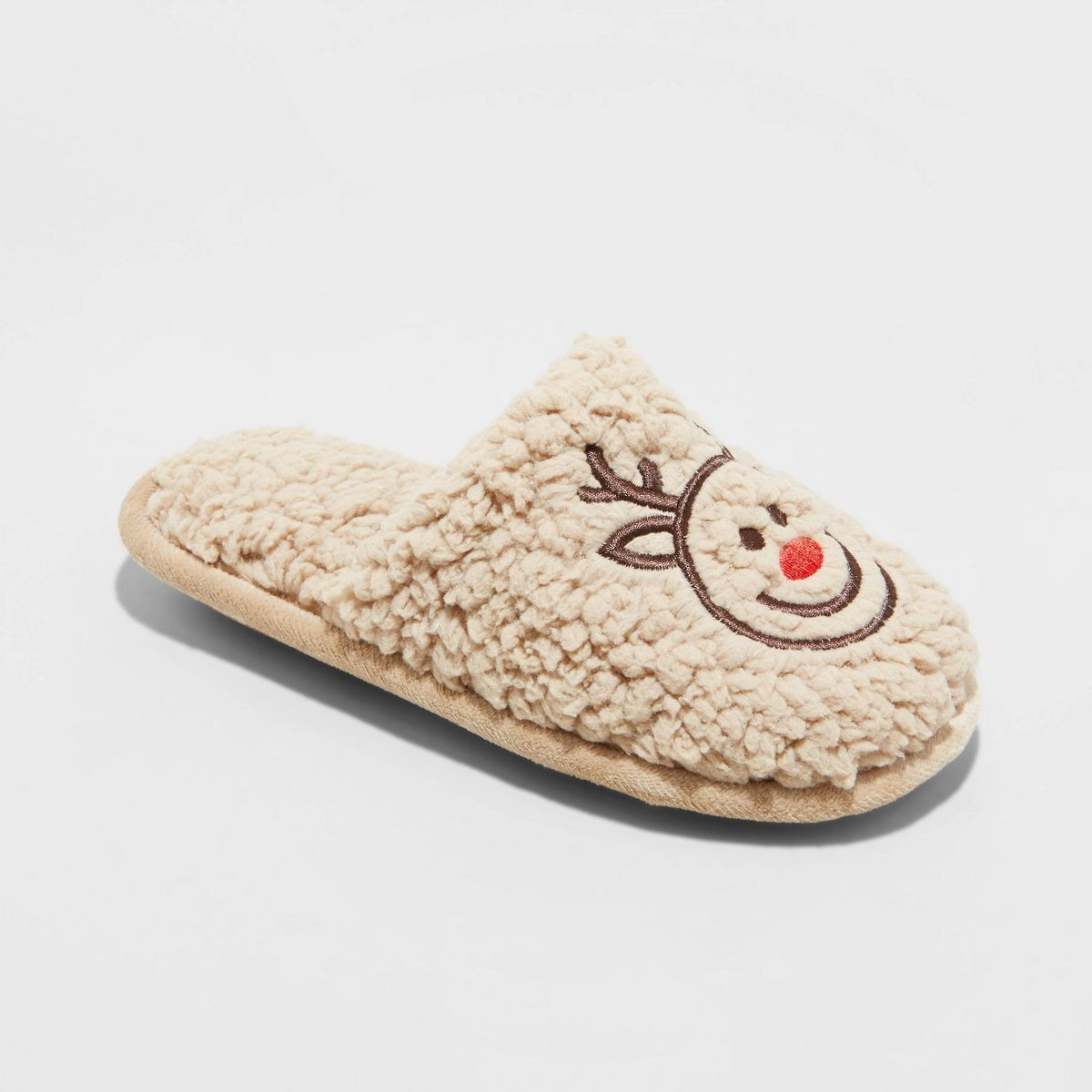 Kids' Holiday Reindeer Happy Face Scuff Slippers - Wondershop™ Brown 9-10 | Target