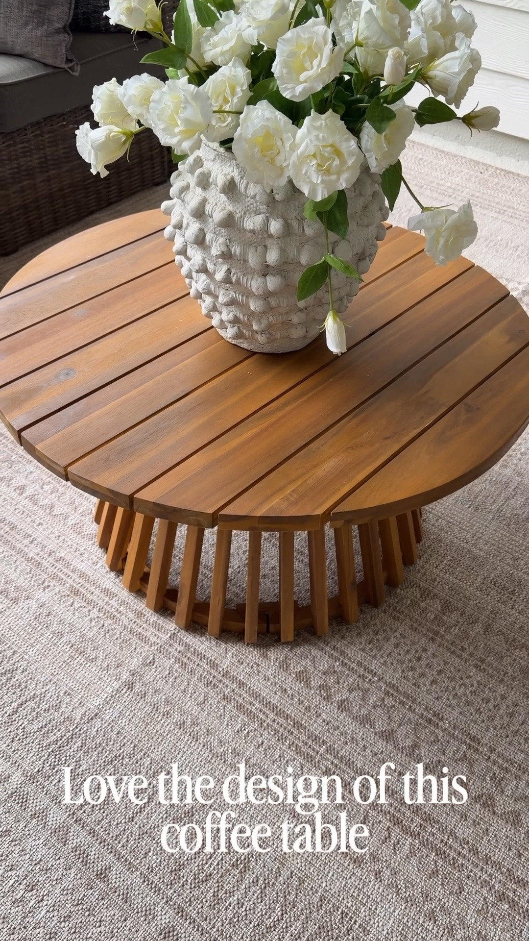 Absolutely love our new rug and coffee table. The rug is a perfect neutral and feels so good! I needed a larger coffee table and when I saw this one, I knew it was the one! Both pieces are budget friendly and just what I needed to get our back patio ready for warmer weather and fun days by the pool.