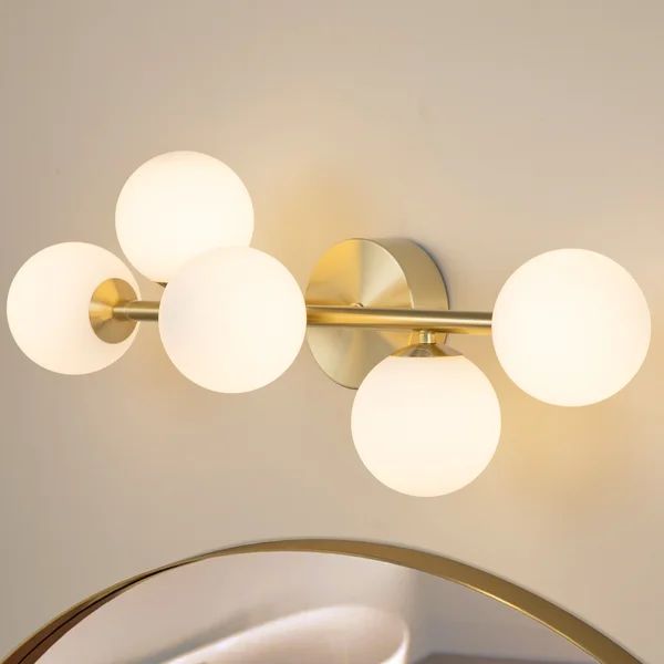 5-Light 27.25"W Dimmable LED Gold Metal+Opal Glass Vanity Light/Flush Mount | Wayfair North America