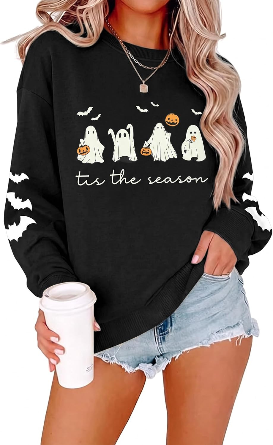 Halloween Sweatshirt Women Ghost Pumpkin Crewneck Long Sleeve Pullover Tops | Amazon (US)