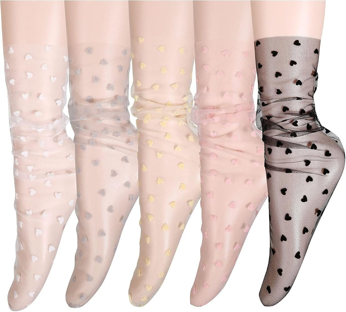 Womens Girls Sheer Mesh Socks See Through Slouch Socks Transparent Elegant Decorated Loose Socks | Amazon (US)