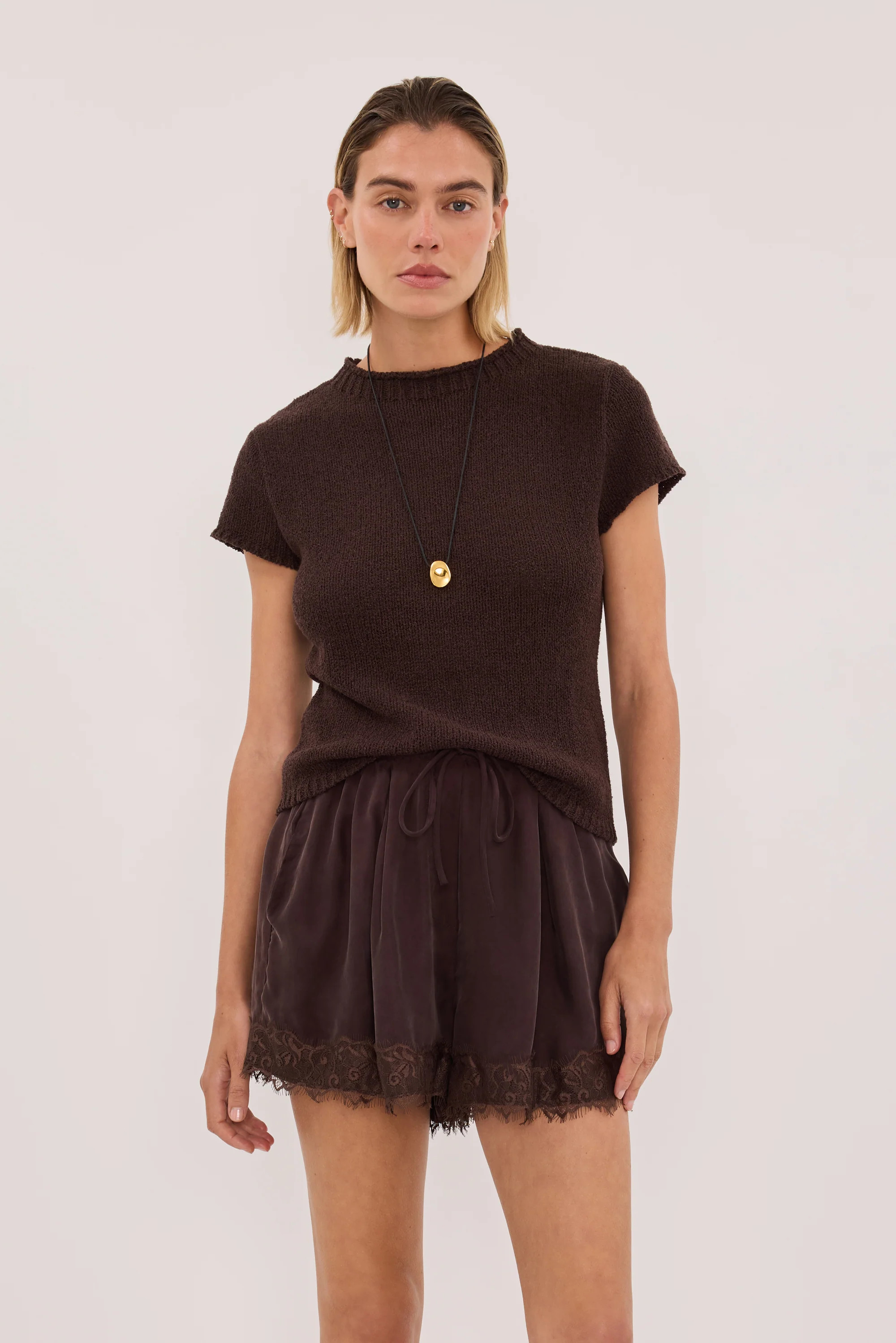 ANDREA PLUM CHOC CUPRO LACE SHORT | DISSH