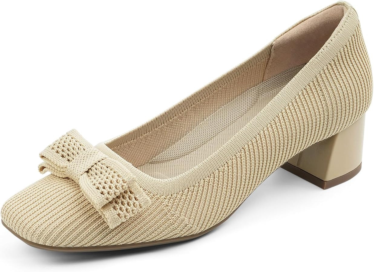 JENN ARDOR Low Chunky Heels Dress Shoes for Women Comfort Knit Block Heeled Pumps Closed Square T... | Amazon (US)
