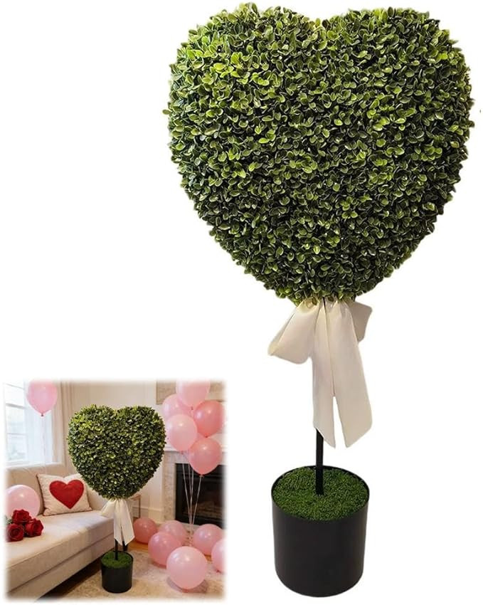 2.5 ft Boxwood Heart Topiary Outdoor, 2 Sets Valentine's Day Heart Shaped Topiary Trees, Artifici... | Amazon (US)