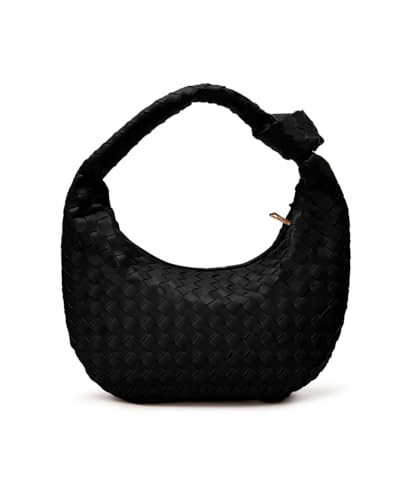 Woven Purse - Woven Tote Bag for Women - Large Hobo Bags - Knotted Slouchy Shoulder Handbags - Soft Vegan Leather - Black | Amazon (US)