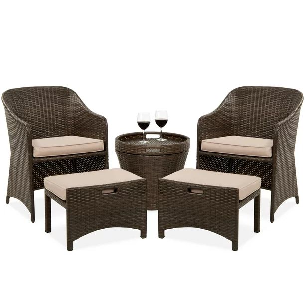Best Choice Products 5-Piece Outdoor Wicker Patio Bistro  Furniture Set w/ Storage Table, No Asse... | Walmart (US)