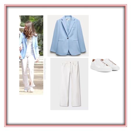 Princess Leonor ZW Collection Zara blazer in blue, Mango Elle Straight Jeans in white (with splits), Hugo Boss Kate low cut sneakers (past season) 