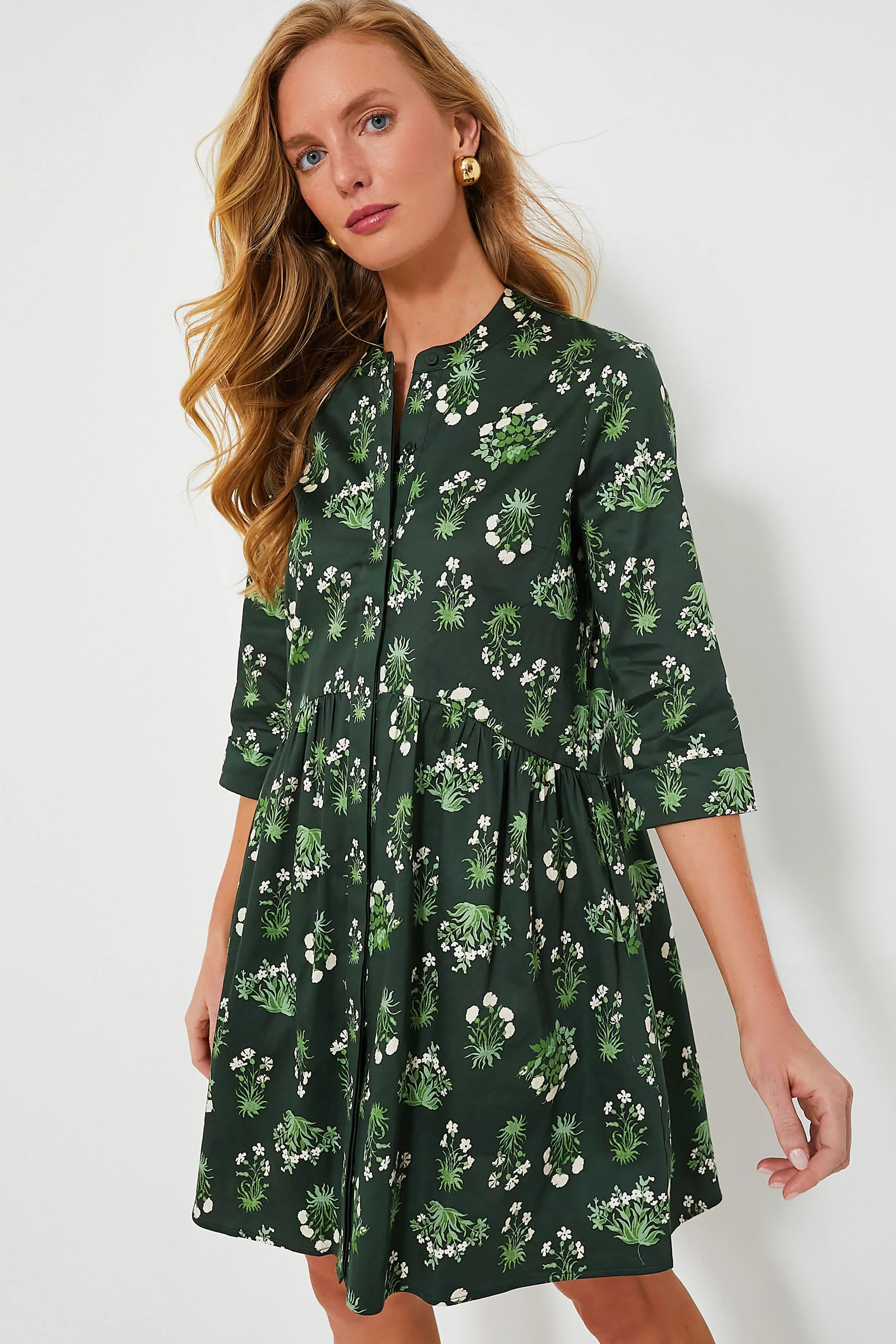 Viridian Stamped Bouquets Royal Shirt Dress | Tuckernuck (US)