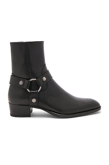 Saint Laurent Leather Wyatt Harness Boots in Black. - size 41 (also in 42,43,44,45) | FORWARD by elyse walker