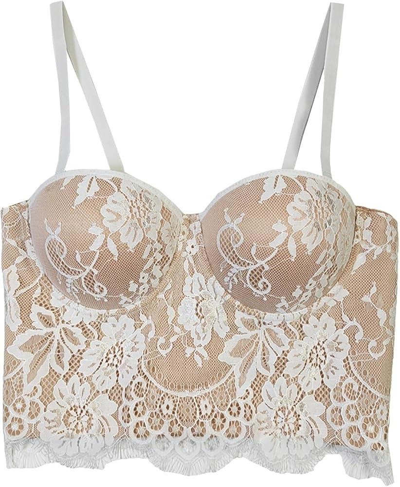 Women's Vintage lace Trim Corset Bustier Shaping Bralette Push Up Halter Tops Clubwear Bra | Amazon (US)