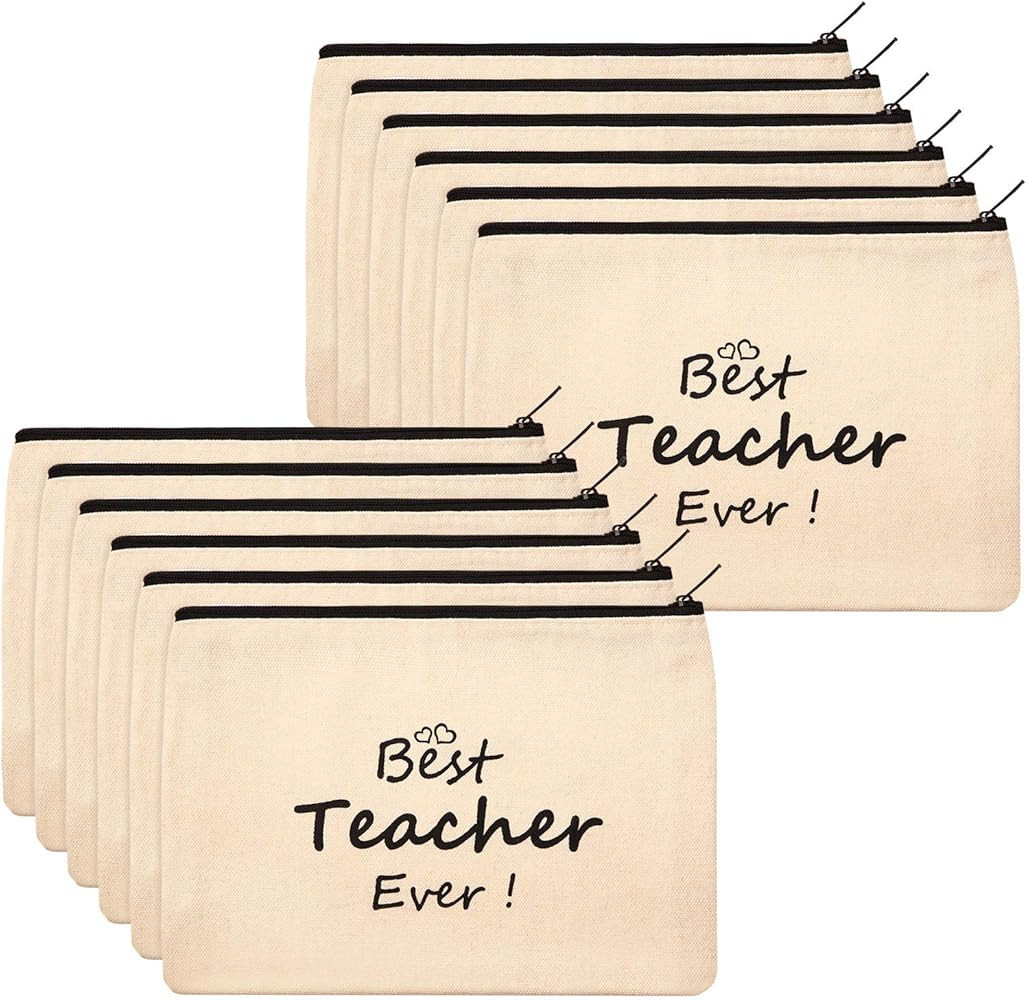 Frienda 12 Pieces Teacher Makeup Pouch Canvas Cosmestic Bag with Zipper Cosmetic Purse Travel Toi... | Amazon (US)