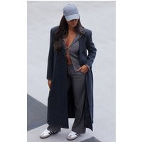 Black Herringbone Self Tie Maxi Coat | PrettyLittleThing US