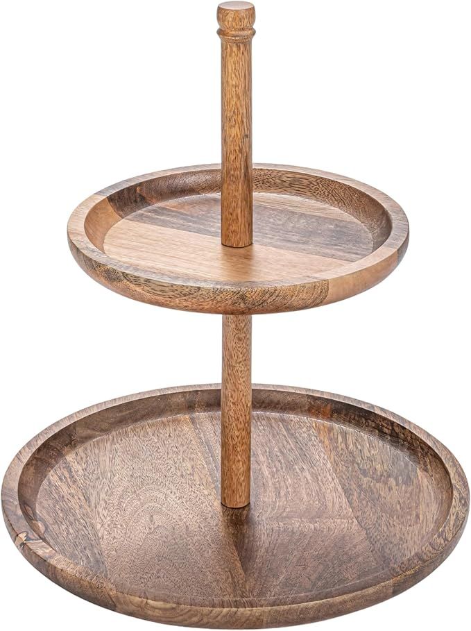 Creative Co-Op Round Mango Wood 2-Tier Tray, Natural | Amazon (US)