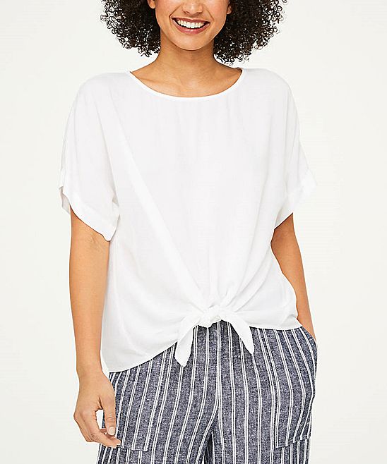 LOFT Outlet Women's Tee Shirts White - White Tie-Front Tee - Women | Zulily