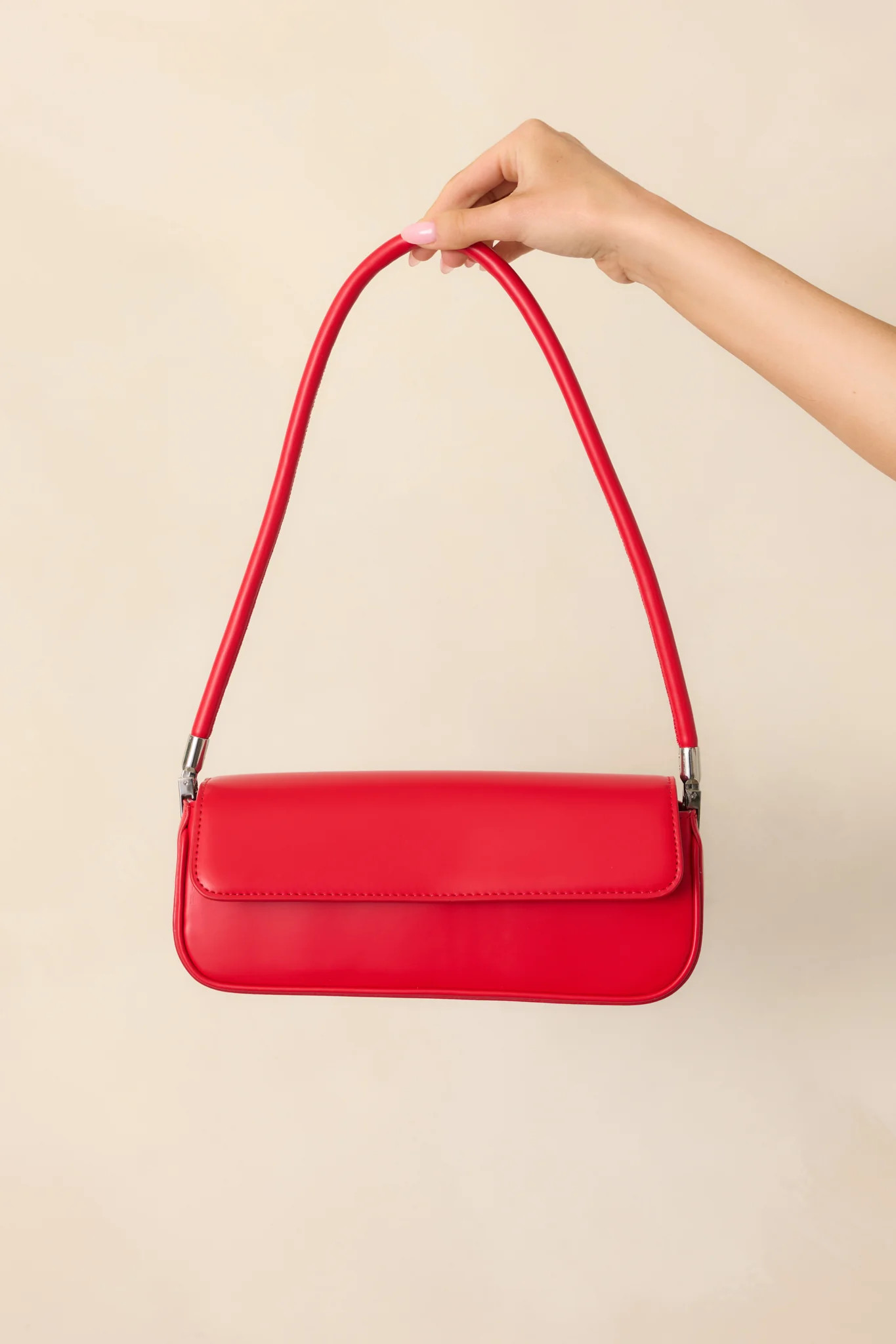 New York Nights Red Faux Leather Baguette Handbag | Red Dress
