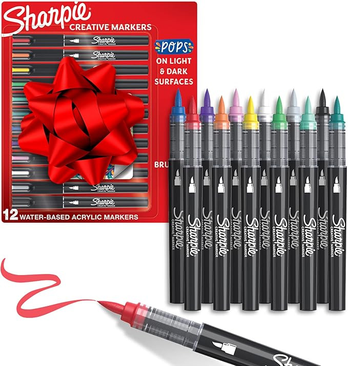Sharpie Creative Markers, Water-Based Acrylic Markers, Brush Tip, Assorted Colours, 12 Count | Amazon (CA)
