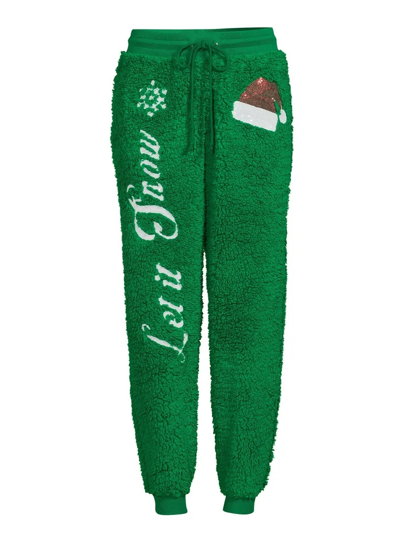 No Boundaries Juniors’ Christmas Faux Sherpa Joggers | Walmart (US)