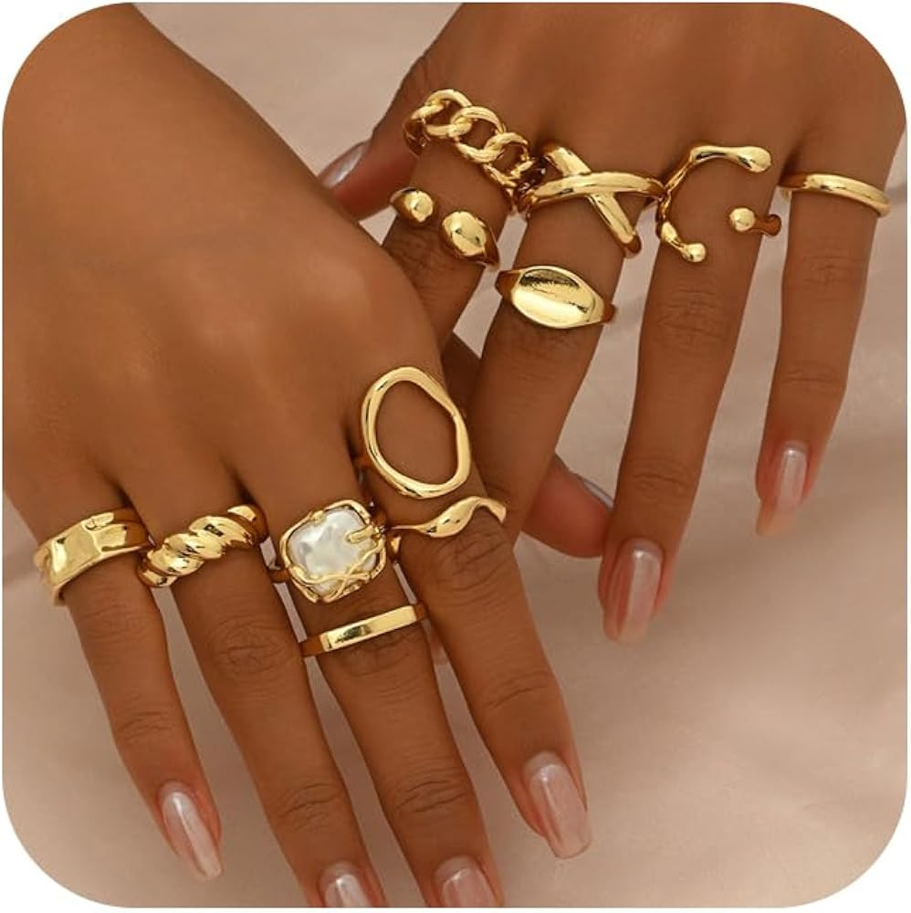 Chunky Gold Stackable Rings Set for Women,Vintage Knuckle Rings Dainty Hollow Carved Joint Finger... | Amazon (US)