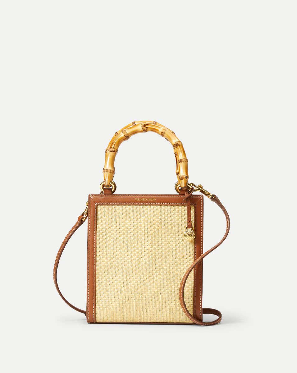 Raffia Shopper Bag with Bamboo-Handle in Tan | Veronica Beard | Veronica Beard