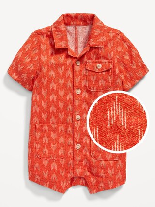 Printed Linen-Blend Utility Pocket Romper for Baby | Old Navy (US)