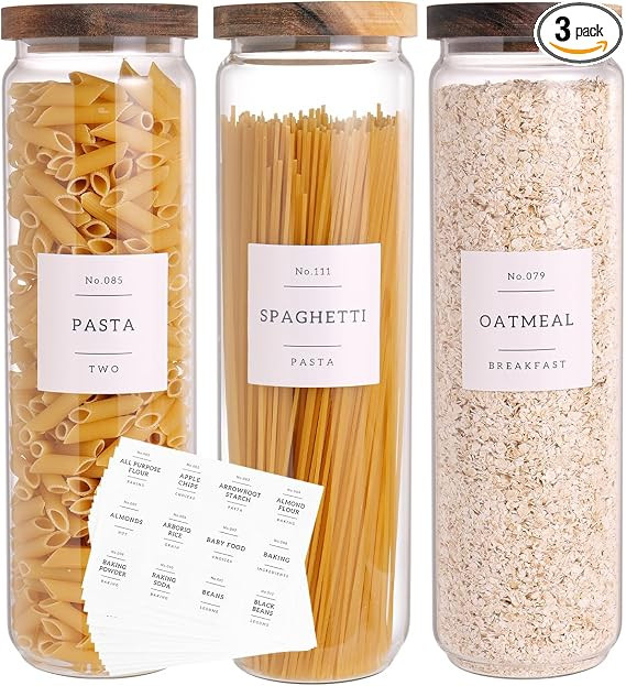 CZZGSM 3 Set Glass Pantry Storage Jars with Acacia Airtight Lid - 50oz Thicken Glass Kitchen Cani... | Amazon (US)