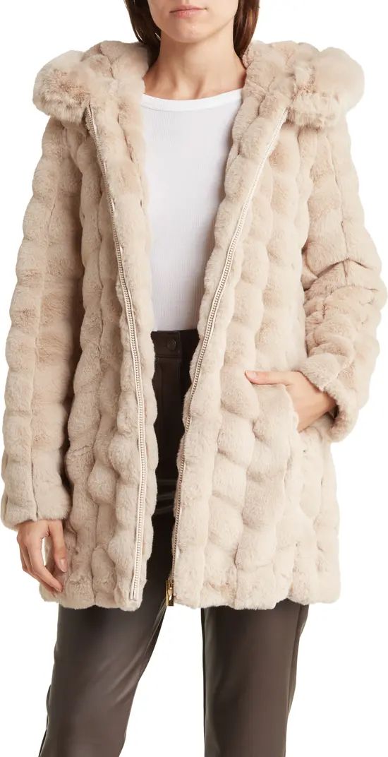 Via Spiga Grooved Faux Fur Hooded Coat | Nordstrom | Nordstrom