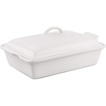 Le Creuset Stoneware Heritage Covered Rectangular Casserole, 4 qt. (12" x 9"), White | Amazon (US)