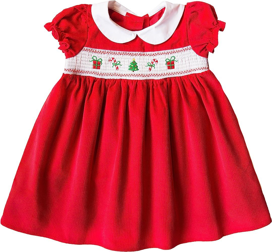 Good Lad Newborn/Infant Girl Red Corduroy Smocked Christmas Dress | Amazon (US)