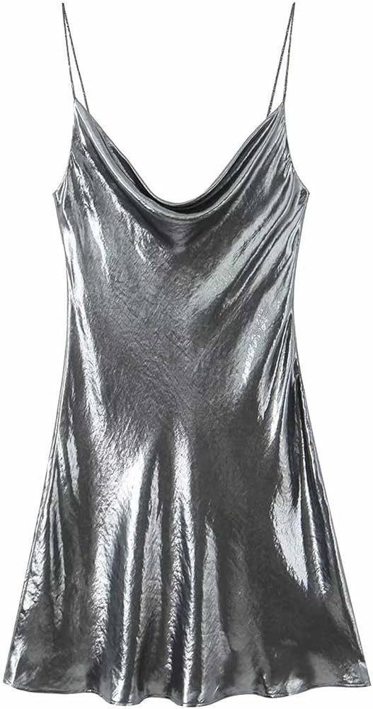 HGps8w Women's Sexy Backless Metallic Cami Clubwear Dresses Spaghetti Strap Sleeveless Cowl Neck ... | Amazon (US)