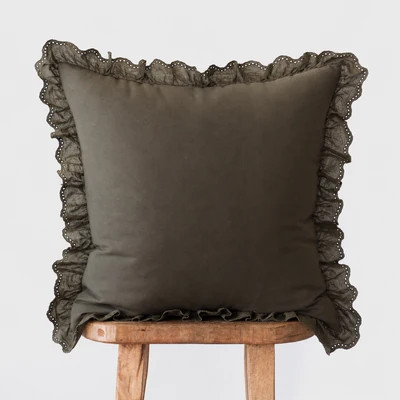 Dark Olive Eyelet Ruffle Basics - 18" | 22" | 26" | 12x20" | 12x40" | Woven Nook