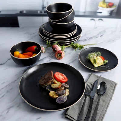 Gibson Home Rockaway Round Stoneware Dinnerware Sets, Service For 4 (12Pcs), Black | Wayfair North America