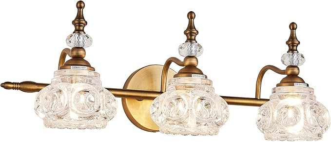 ZILANL Vintage Bathroom Vanity Light Fixture, 3 Lights Bathroom Lighting Matte Brushed Antique Br... | Amazon (US)