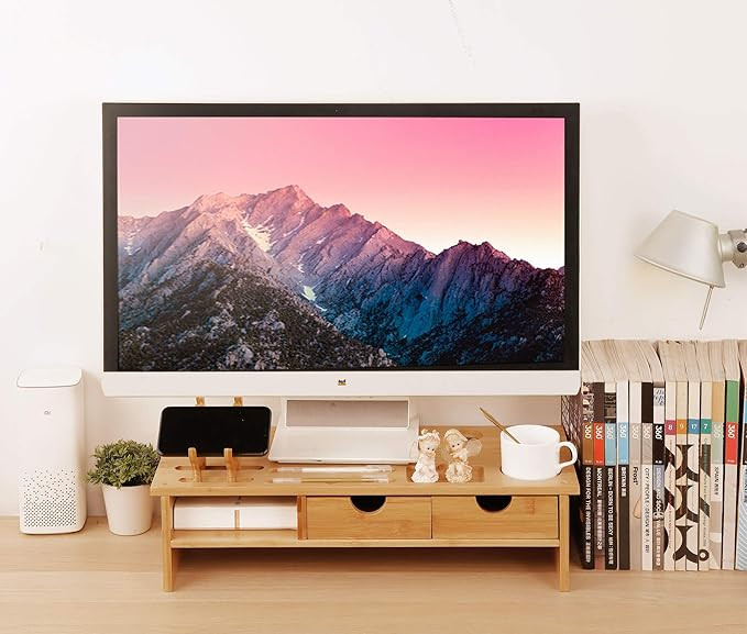 Monitor Stand Riser Desk Organizer-Bamboo 2 Tier Laptop Stand with Drawers, Adjustable Desktop St... | Amazon (US)