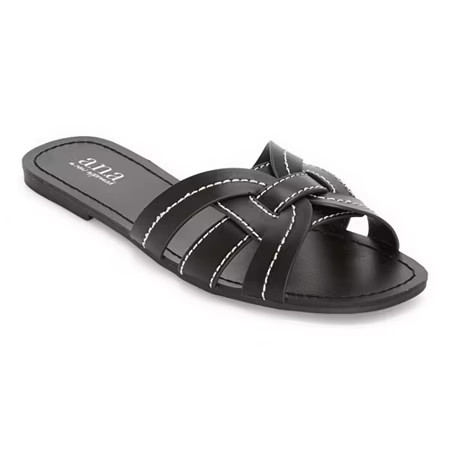 a.n.a Womens Contrast Stitch Slide Sandals, 6, Black | JCPenney