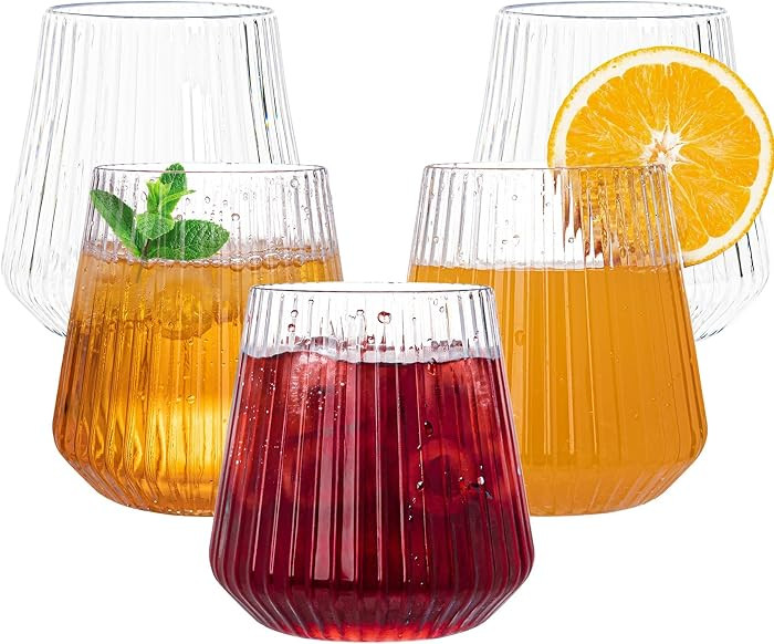 N9R 24 Count Plastic Wine Glasses Disposable 14oz - Elegant Origami Ripple Design, Shatterproof &... | Amazon (US)