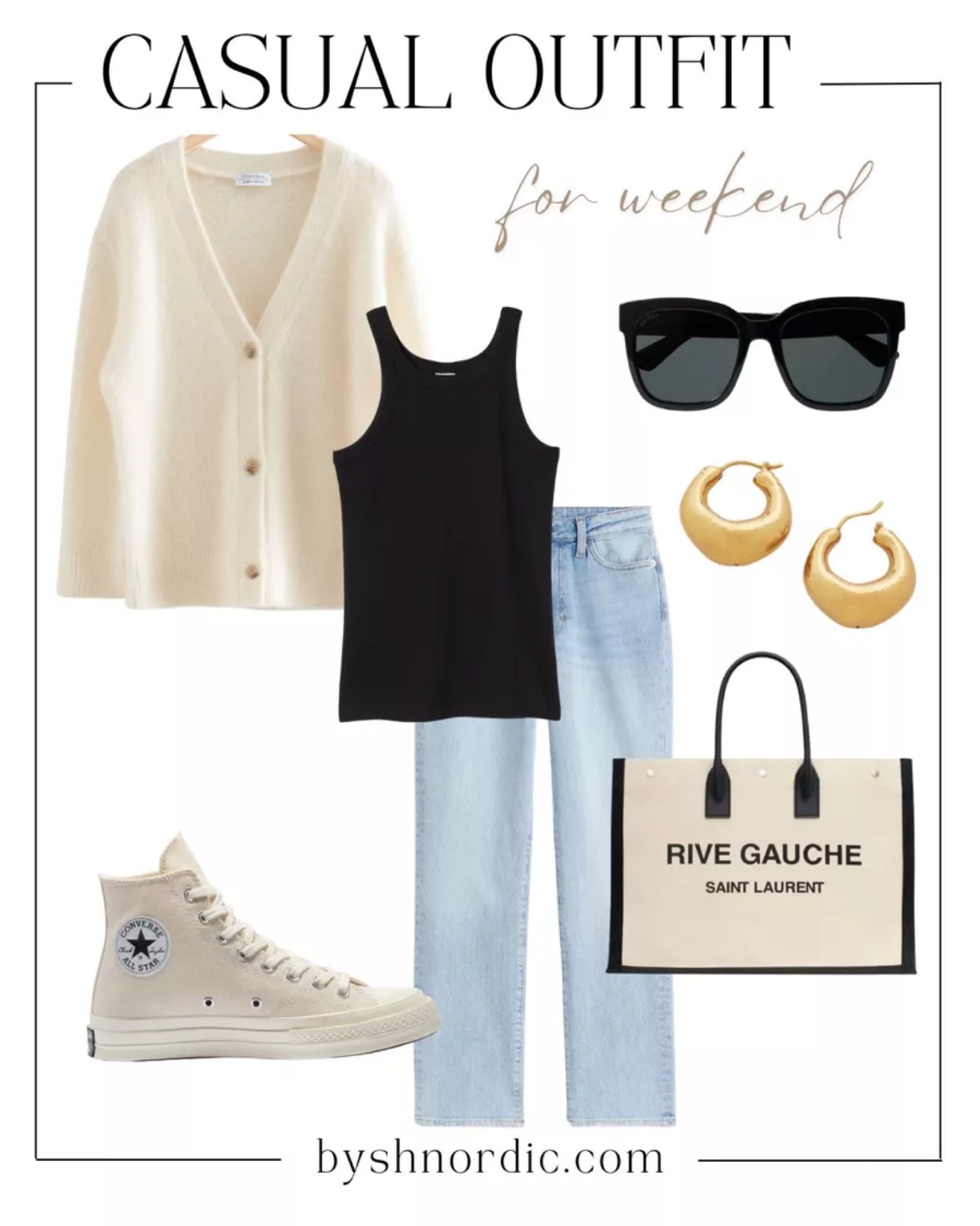 Chic and easy weekend outfit: white jumper, black undershirt, denim trousers, sunglasses, and more! #casualstyle #outfitinspo #ukfashion #modestlook

#LTKFind #LTKstyletip