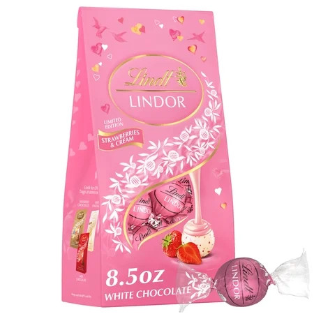 Lindt LINDOR Valentine's Day Strawberries and Cream White Chocolate Candy Truffles, 8.5 oz. Bag | Walmart (US)