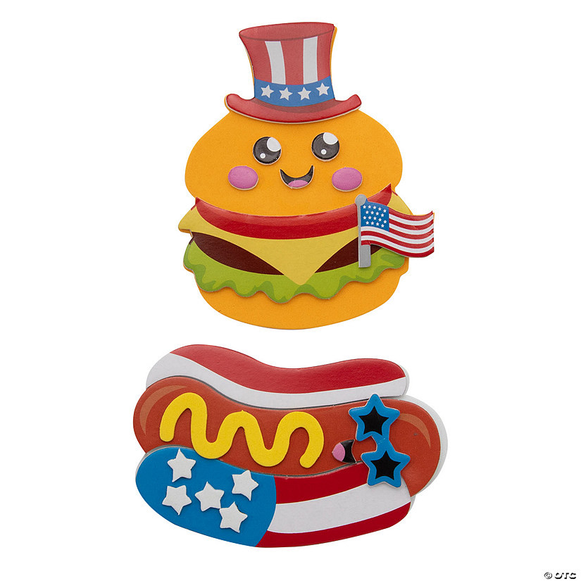 4" Patriotic Hamburger & Hot Dog Magnet Craft Kit - Makes 12 | Oriental Trading Company
