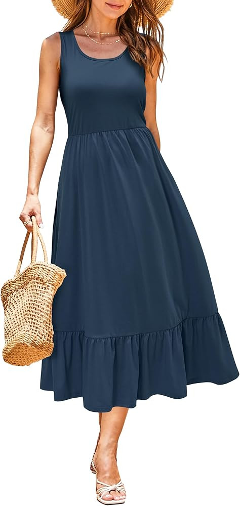 STYLEWORD Women's Summer 2026 Casual Short Sleeve Tiered Flowy Spring Dress Long Midi Beach Sundr... | Amazon (US)