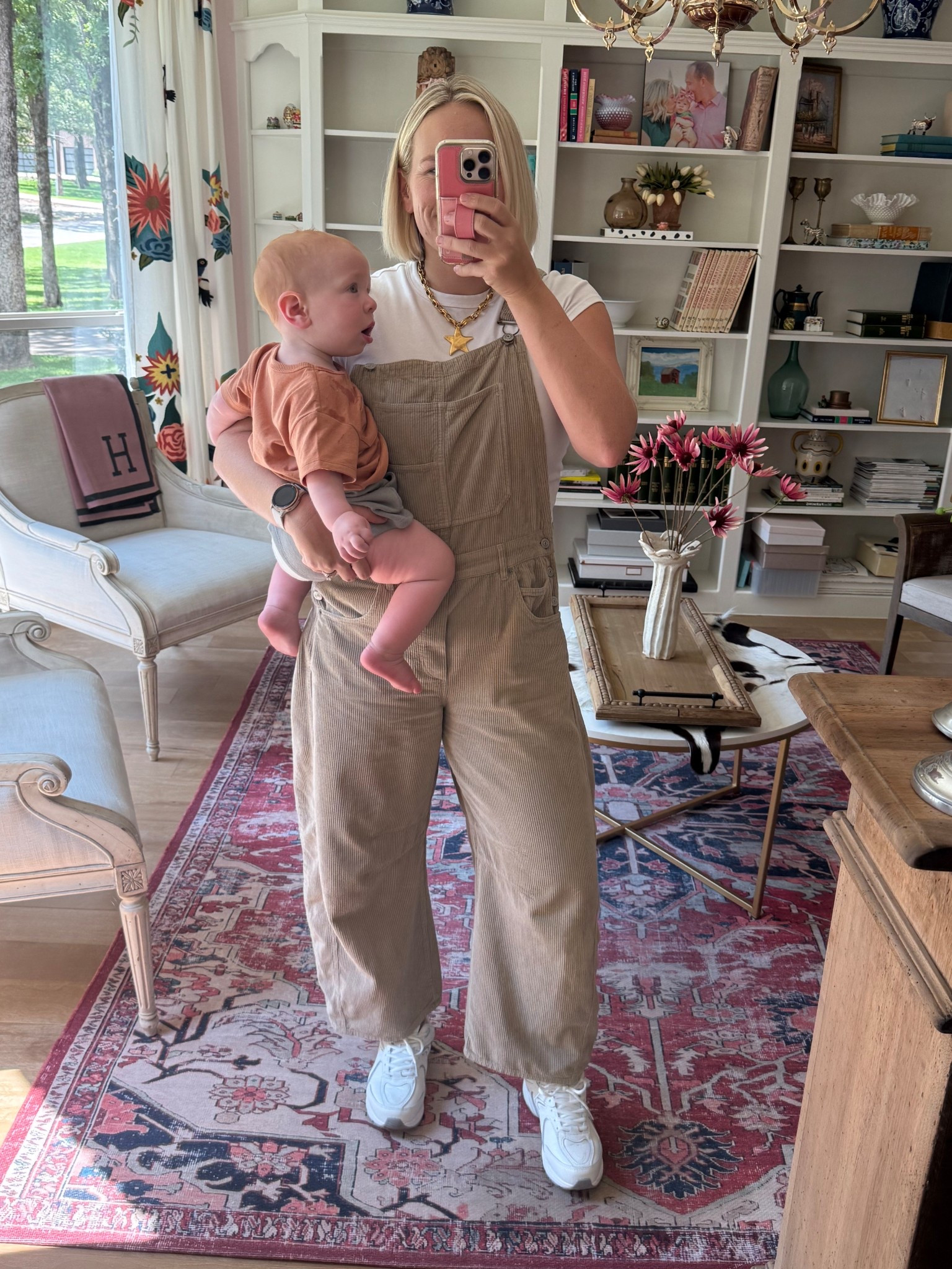 Barrel overalls and basic white tee for the win! Perfect on the go mom outfit
Size M in top, size L in overalls! 

#LTKFindsUnder50 #LTKFindsUnder100 #LTKMidsize