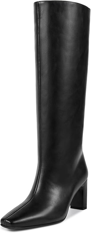 wetkiss Straight Leg Knee High Boots for Women Small Wide Calf Friendly Square Toe Boots Faux Lea... | Amazon (US)