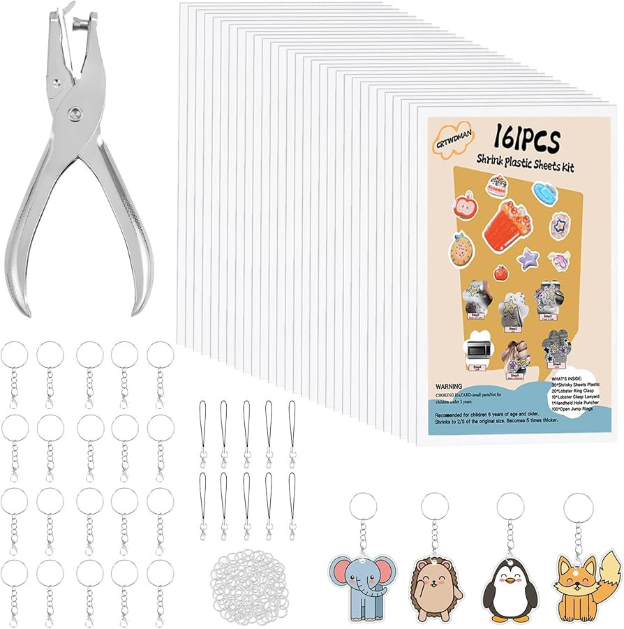 161 Pcs Shrink Paper Keychain Kit,with 30 Pcs Shrinky Plastic Sheets 7.9"x5.7",Hole Punch,Lobster... | Amazon (US)