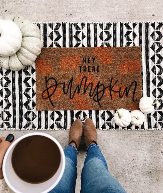 Hey There Pumpkin | fall decor | hello welcome mat | outdoor doormat | Black Friday | doormat fun... | Etsy (US)